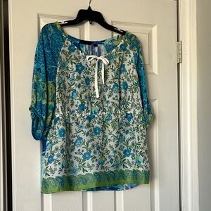Elegant Floral Blue and Green Blouse